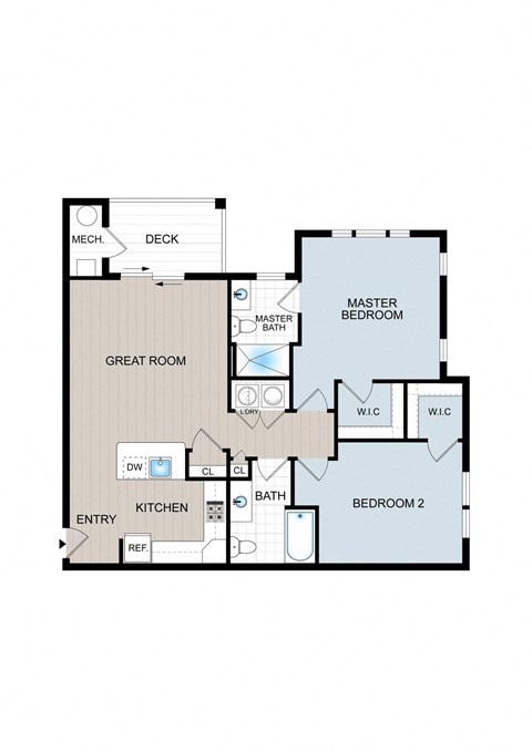 Floor plan for 2 beds, 2 baths, 1128 sqft